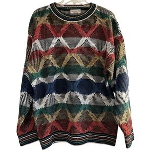 Vtg Norm Thompson Sweater Men's XL Textured Colorful Diamond‎ Cosby Style